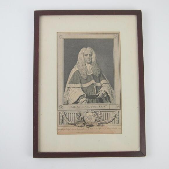 Sir Michael Foster Portrait Engraving Print English Judge Framed Antique 1793